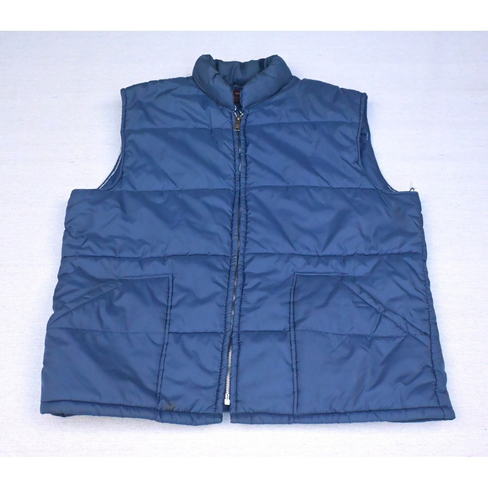 Kingsport Vintage 80s Mens 42/44 Quilted Puffer Vest Navy Full Zip Stand Collar